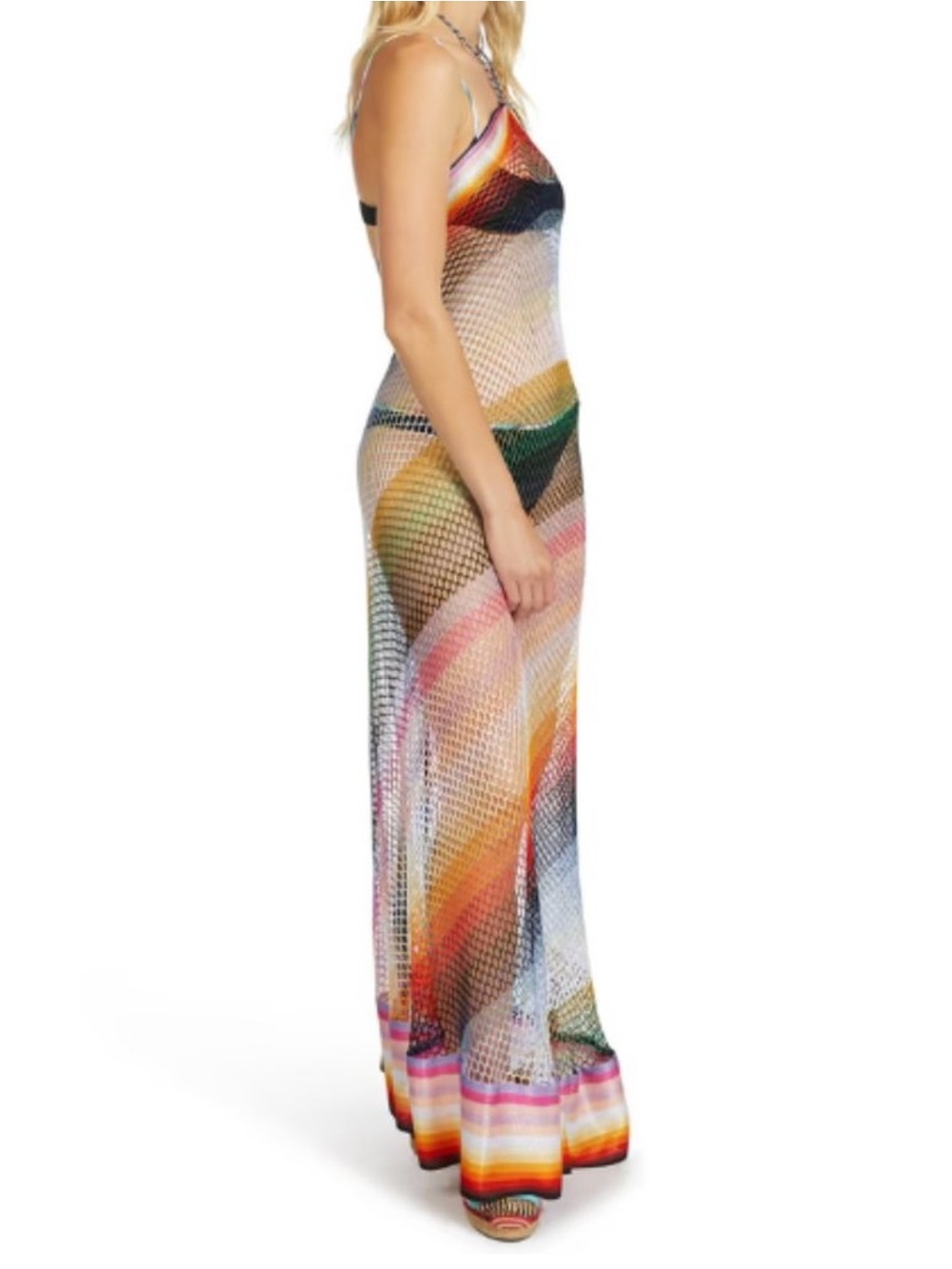 Missoni Multicolor Mesh Striped Crochet Knit Halter Dress Small Beach Cover- Up - Picture 3 of 4